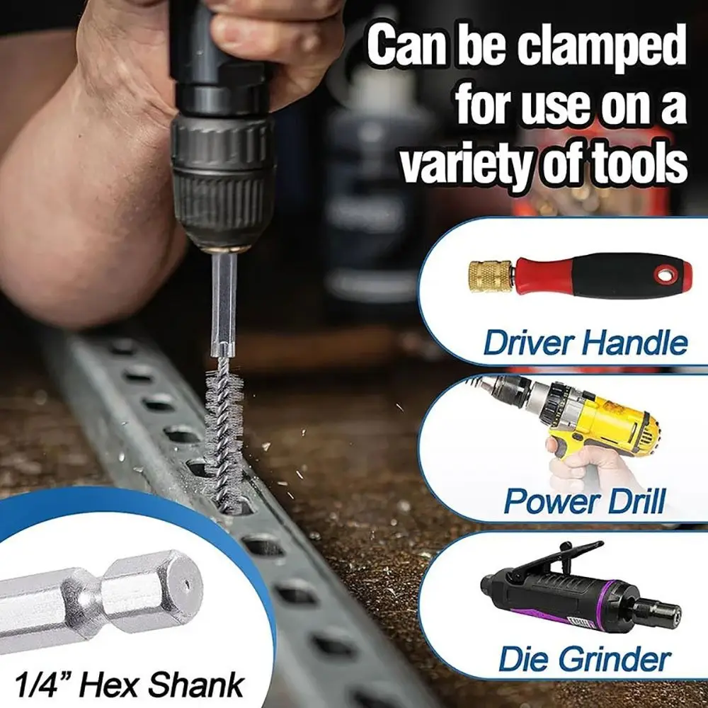 

1/6 шт., щетка из нержавеющей стали, инструменты для мытья и полировки, 1/4 6,35 мм, шестигранный хвостовик, витая проволока, борошна с ручкой 8-19 мм