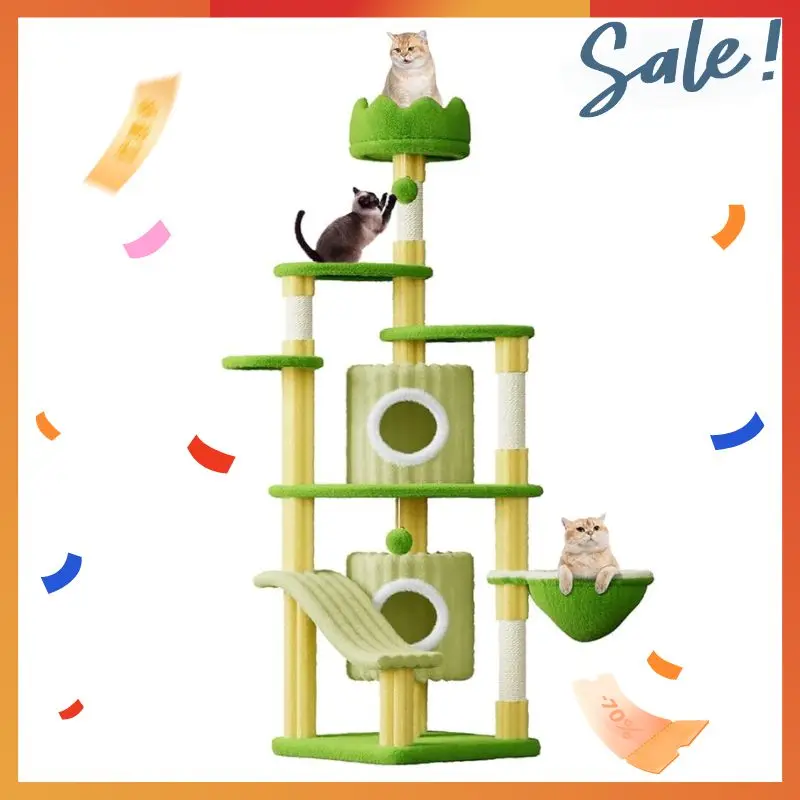Dogat 162 cm Mehrstufiger Kratzbaum mit 5 Sisalstämmen, 2 Kuschelhöhlen & Plattformen – inkl. Hängekorb & 2 Spielbälle