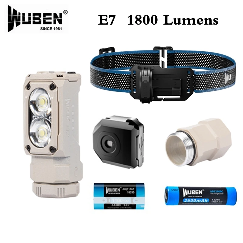 WUBEN E7 EDC Headlamp 1800Lumens Rechargeable Waterproof Magnetic Portable Flashlight With 26650 Battery Outdoor Camping Running