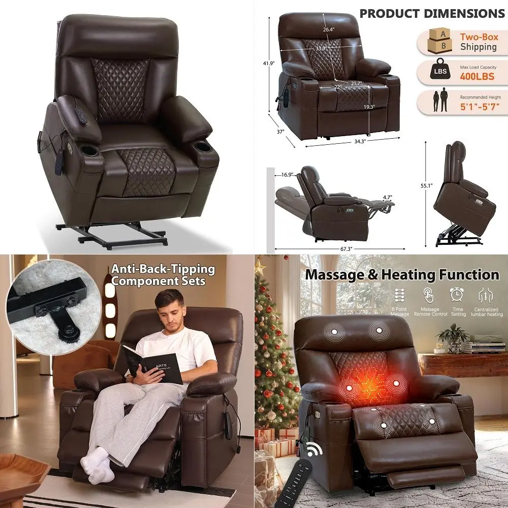 

Power Lift Recliner Chair for Elderly with Heat and Massage, 400lbs Heavy Duty Electric Recliner Chairs for Adults with Cup Hol