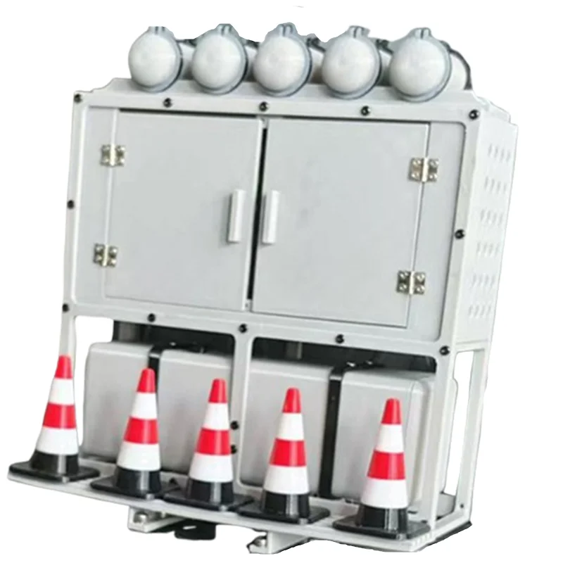 Stojak na sprzęt do ciężkich palników, zbiornik paliwa i szafka mogą być wyposażone w sprzęt elektroniczny do przyczepy ciężarówki RC Tamiya 1/14.