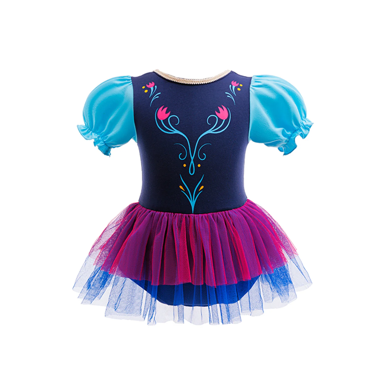 Children's Blue and Purple Color Matching Girl's Lace Decorated Blue Triangle Creeper Toddler Halloween Costume