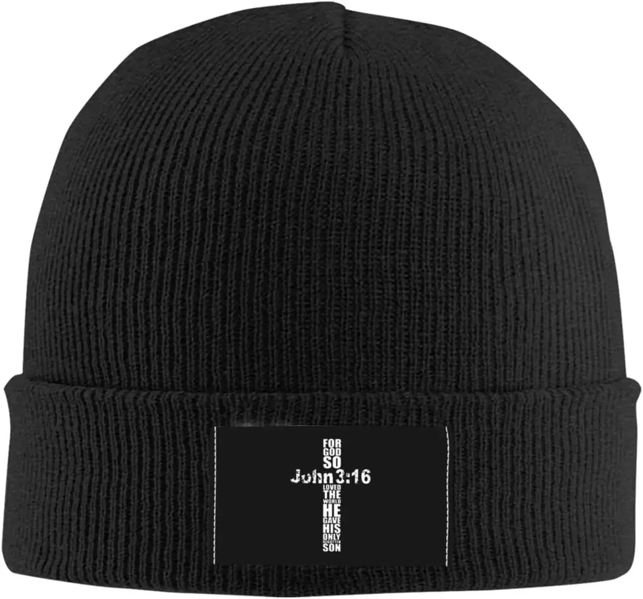 Cross John 3-16 Beanie Hats Warm Chunky  Knit Hat Slouchy Skull Cap for Women Men Black