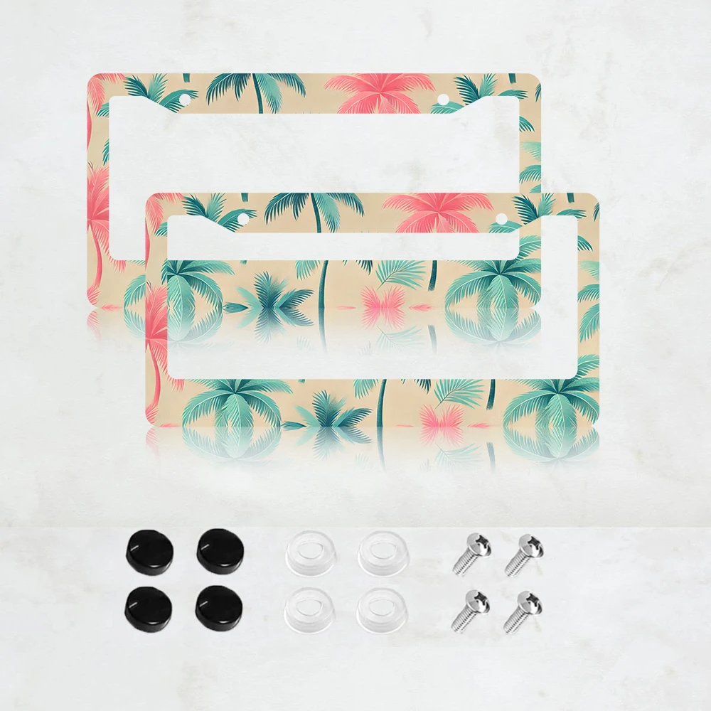 

2 шт. Алюминиевые рамки для номерных знаков с изображением пальм и тропических листьев Гавайев - стандартный размер США 6 x 12 дюймов