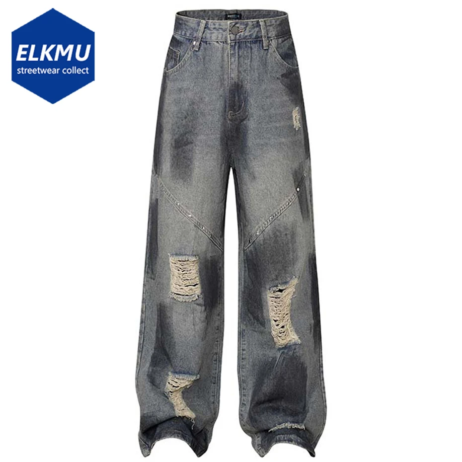 

Vintage Baggy Jeans Ripped Patchwork Loose Straight Denim Pants Men Streetwear Harajuku Hip Hop Jeans