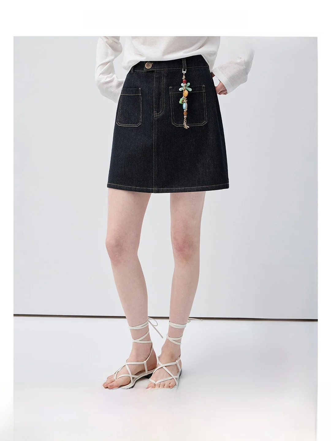 

High Waist Slimming Denim Skirt by VEGA CHANG in Royal Blue Color Commute Friendly A-Line Skirt for Women
