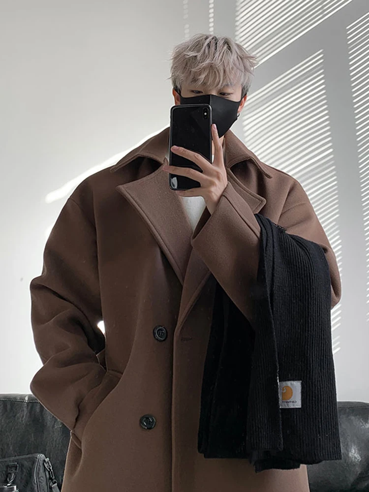 

Корейское мужское зимнее длинное шерстяное пальто Briti Sle, повседневная модная свободная твидовая ветровка большого размера Jaet