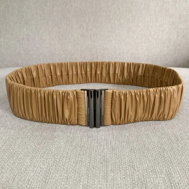 

Плиссированный эластичный пояс из ПУ для женщин: модный, повседневный, люксовый дизайн, для пальто, пуховиков, тонких туник, готический ретро-стиль