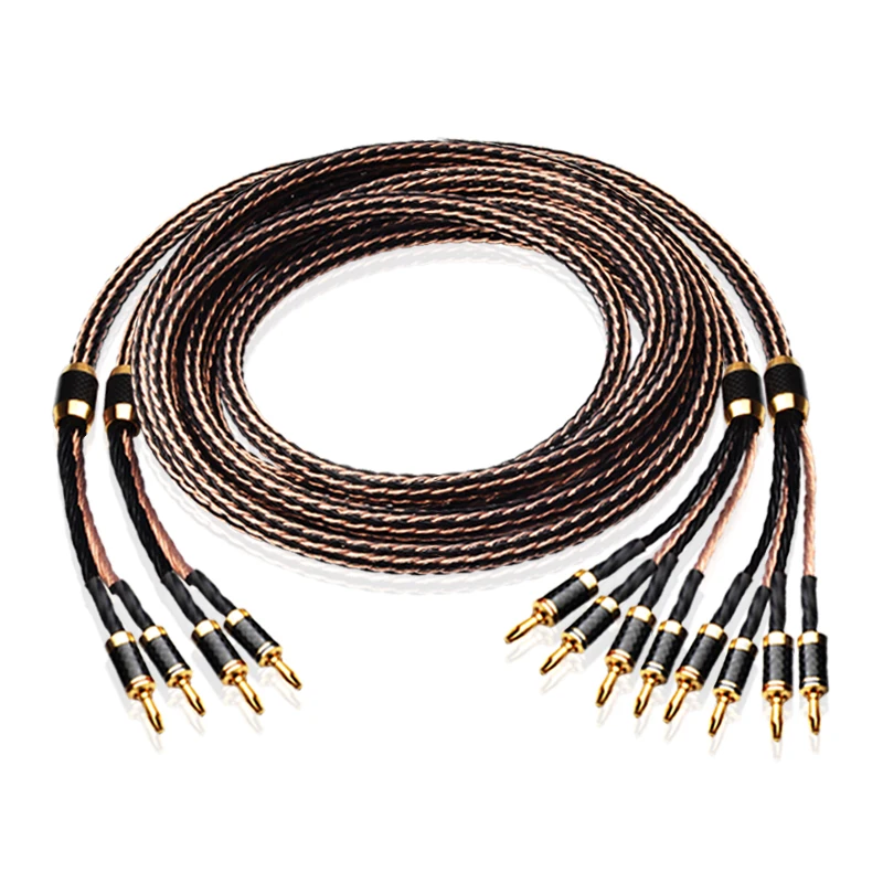 

HIFI Bi Wiring Speaker Cable HIFI 24 strand 7N OCC Audio Cables Bi-Wiring With Carbon Fiber Bannana Plug