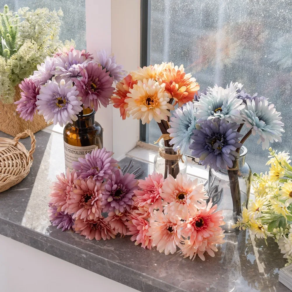 7Pcs/Bundle Artificial Flowers Gerbera Flower Bouquet Holdin