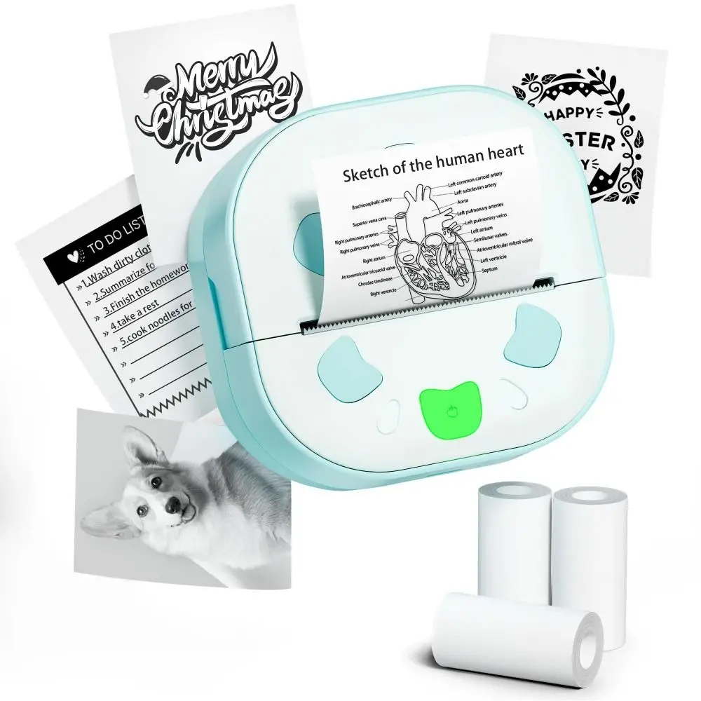 Mini Sticker Printer with 3 Paper Rolls Thermal Technology Bluetooth Sticker Maker Inkless Printing Bluetooth Connectivity