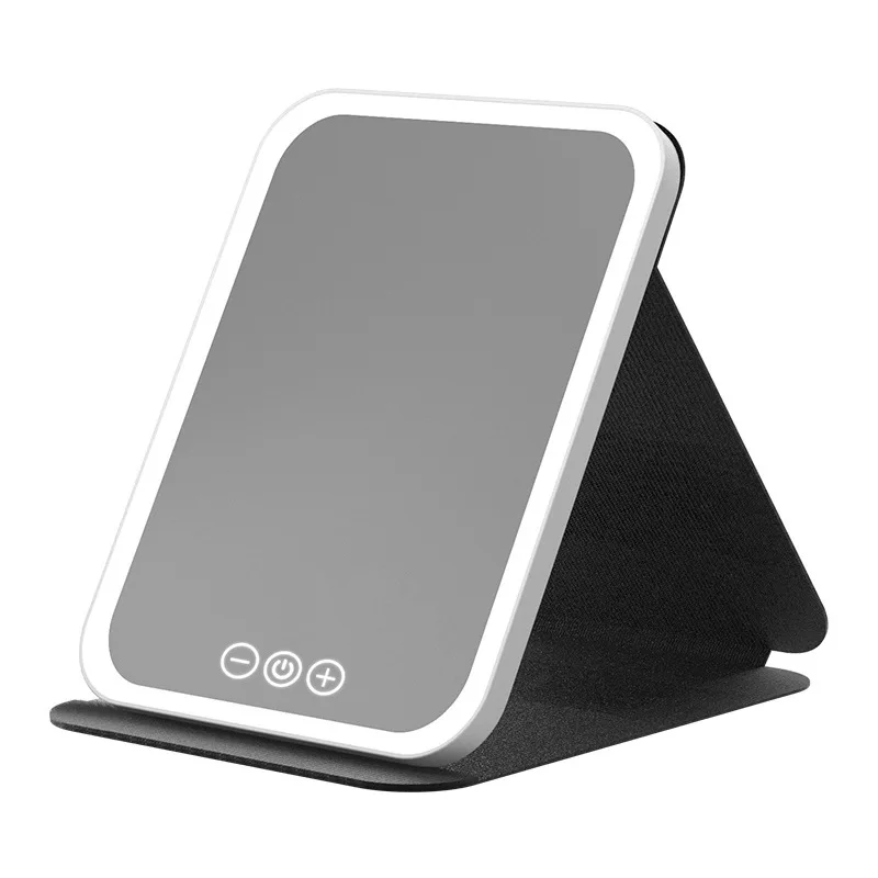 HPH 3-Farben-Make-up-Spiegel LED-Schminkspiegel mit Touchscreen, USB-Aufladbar, Dimmbare Helligkeit, Tragbarer Klappspiegel für den Tisch