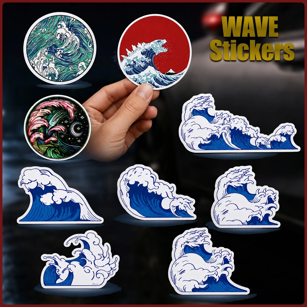 Japanese Great Wave Car Stickers Waterproof Vinyl Decals For Motorcycle Auto Laptop Skateboard Surf Ocean Wave Decor Sticker
