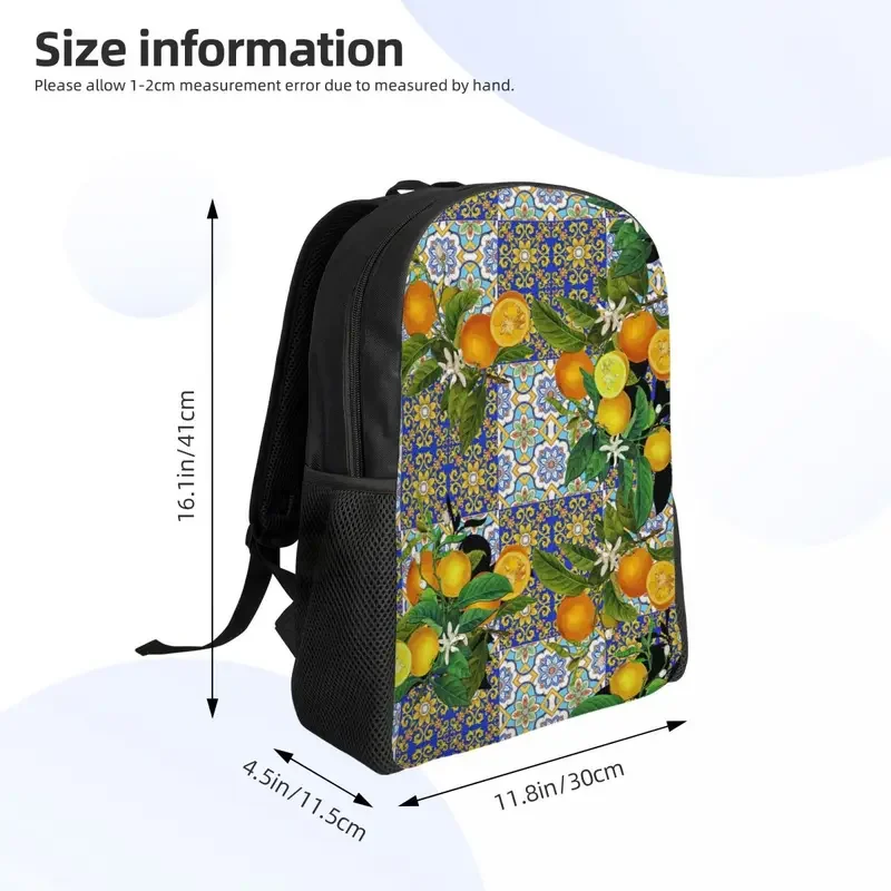 Mochilas de verano para mujeres y hombres, bolsa de libros para estudiantes universitarios de 15 pulgadas, con diseño mediterráneo de azulejos, fruta, naranja y limón, apta para ordenador portátil