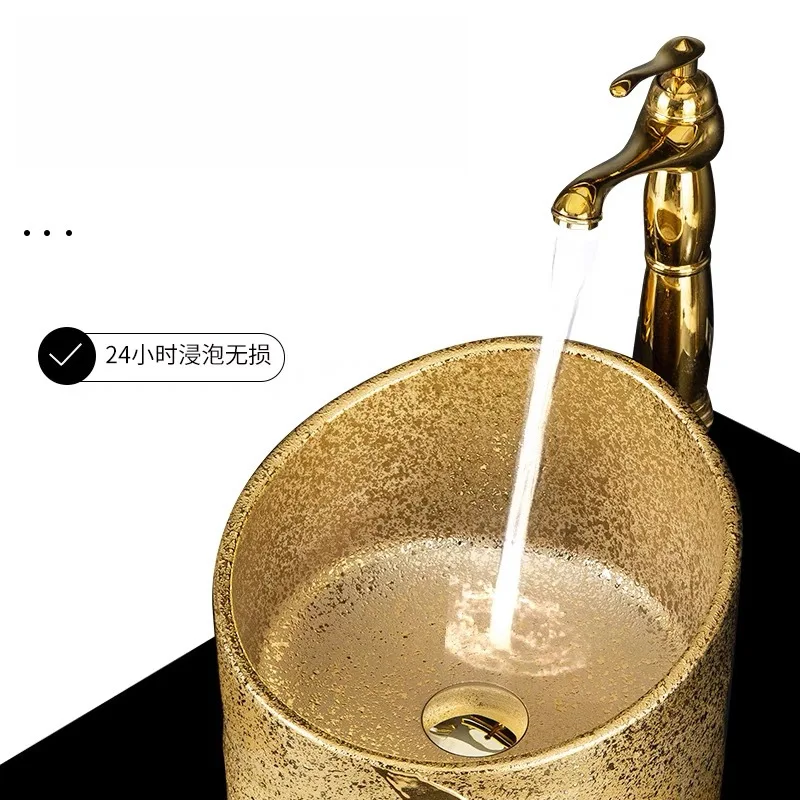 Gold-plated column basin, column-type washbasin, club, gold one-piece ceramic column basin, suitable for small apartments