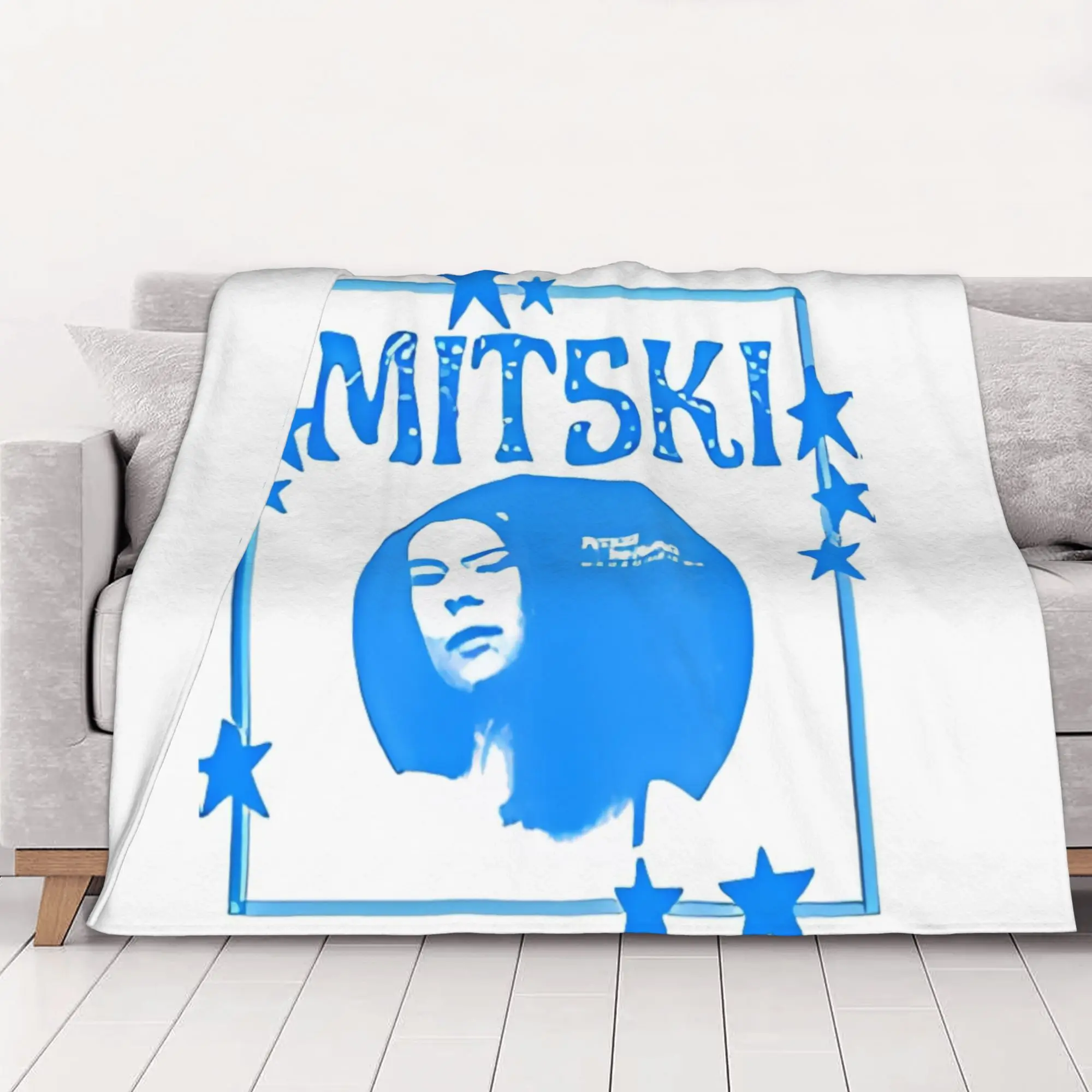 1PC Mitski blue and white Mitski  home room decorations Winter Blankets for Adults Bedding Home Interior Sofa Knee