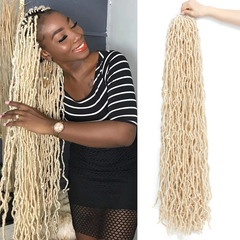 Faux cheveux au crochet Locs pré-bouclés, cheveux de tressage Locs doux, dreadlocs de déesse bordeaux, vidéo noire, 18 po, 24 po, 36 po