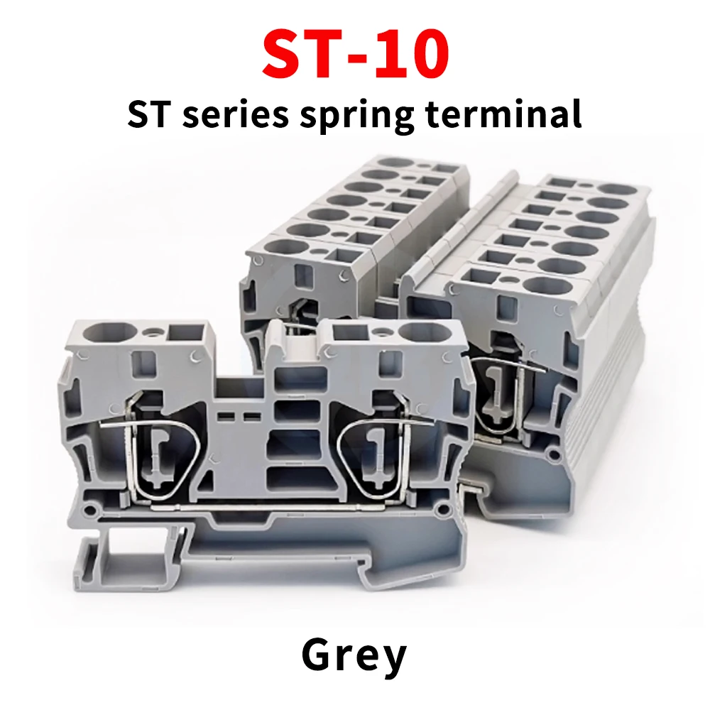 (10 pcs) ST10 Spring-Loaded Terminal Block Rail-Mounted Quick-Connect Combination Type UK Screwless Rail Connector ST-10