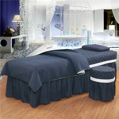 Four Piece Cotton Quiltting Beauty Bed Cover Sets Massage SPA Tuina Beauty Salon Bedding Sets Square Head Bedskirt with Hole