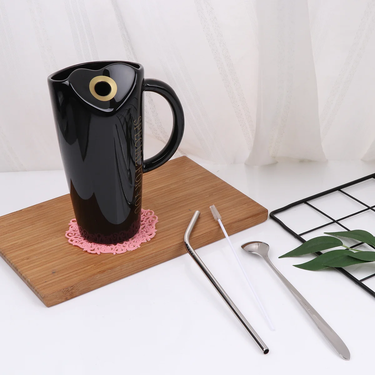 

Ceramic Mug with Straw Hole Large Capacity Design Reusable Drinking Cup for Coffee Tea Water to