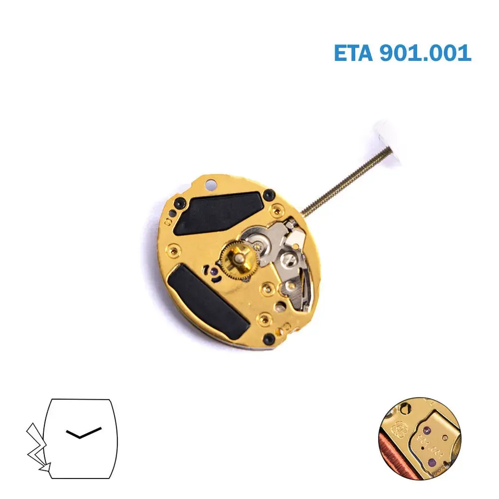 901.001  Movement ETA 901.001  Movement Quartz Watch Movement, With Hour Wheel, 2 Hands, 3 Jewels Brand New Original movement