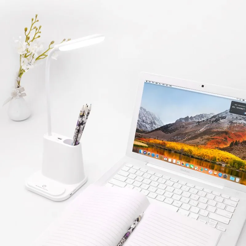 New LED Desk Lamp USB Charging Night Light 3-Level Dimmer Table Lamp With Pen Holder With Fan