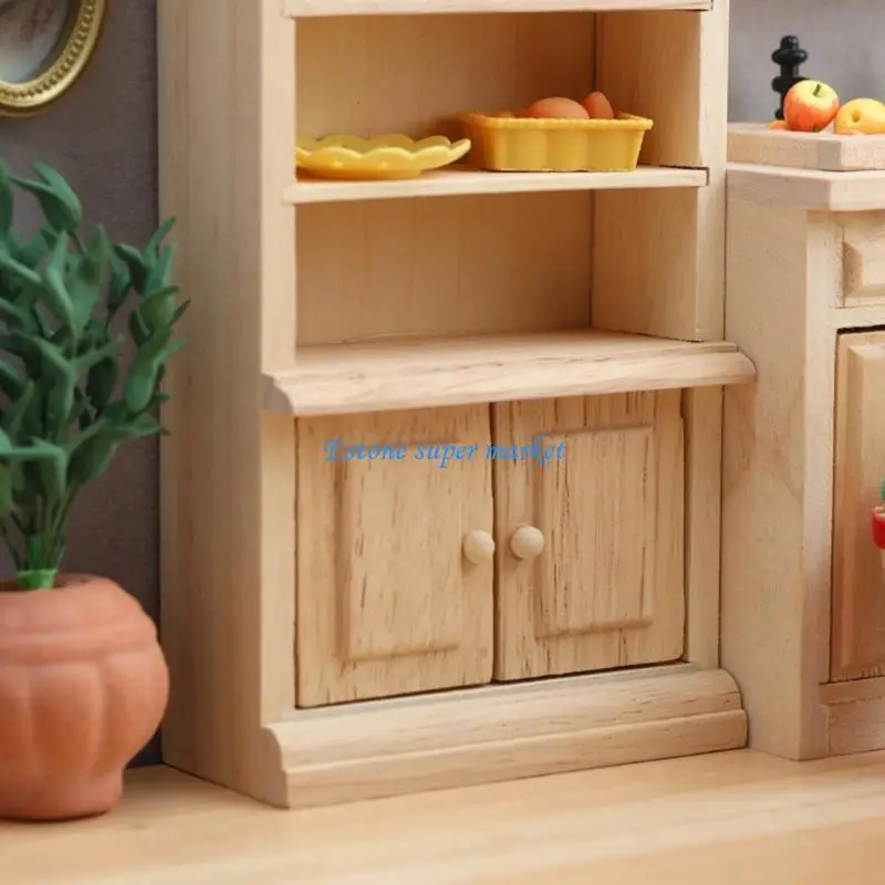 090B 1/12 Scale Doll House Bookshelf Model Figure with Functional Door Miniature Props