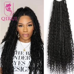 Boho Box Braid Crochet Hair with Human Hair Curls Crochet Braids Synthetic Braids with Human Hair Curls Ends for Black Women