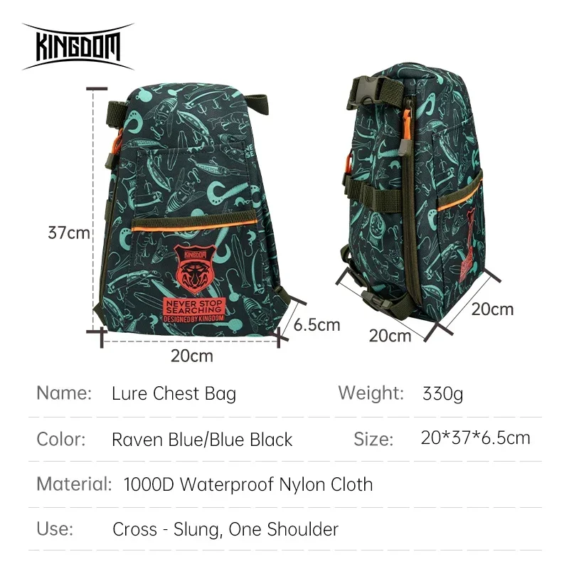 Kingdom Multifunctional Fishing Tackle Bags Single Shoulder Crossbody Bag Chest Pack Fish Lures Tool Leisure Fashion Fishing Bag