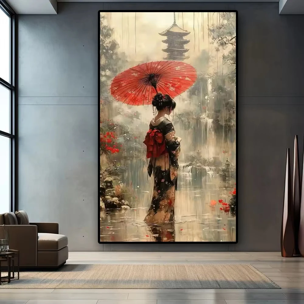 Japanese Geisha Canvas Painting Abstract Woman Wall Art Vintage Girl Anime Poster Prints For Bedroom Living Room Home Decor