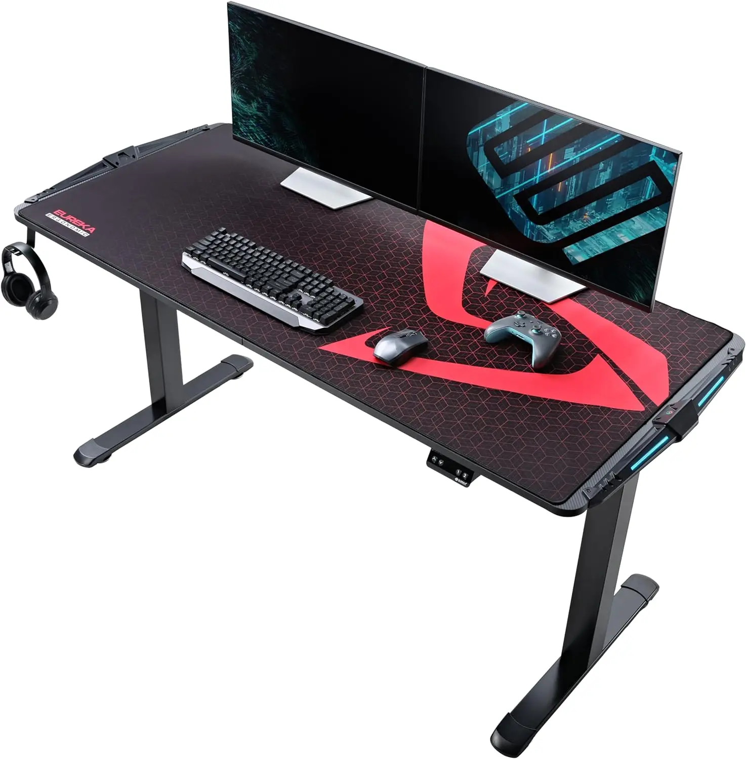 Altura Elétrica Ajustável Gaming Desk, Standing Desk, RGB LED Light para Jogos e Home Office, Computador, 65"