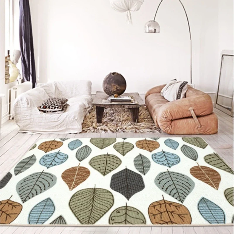 Natural Leaves Printed Carpets and Rugs For Living Room Bedroom Cartoon Geometric Non-Slip Floor Mats Coffee Table Sofa Tapete