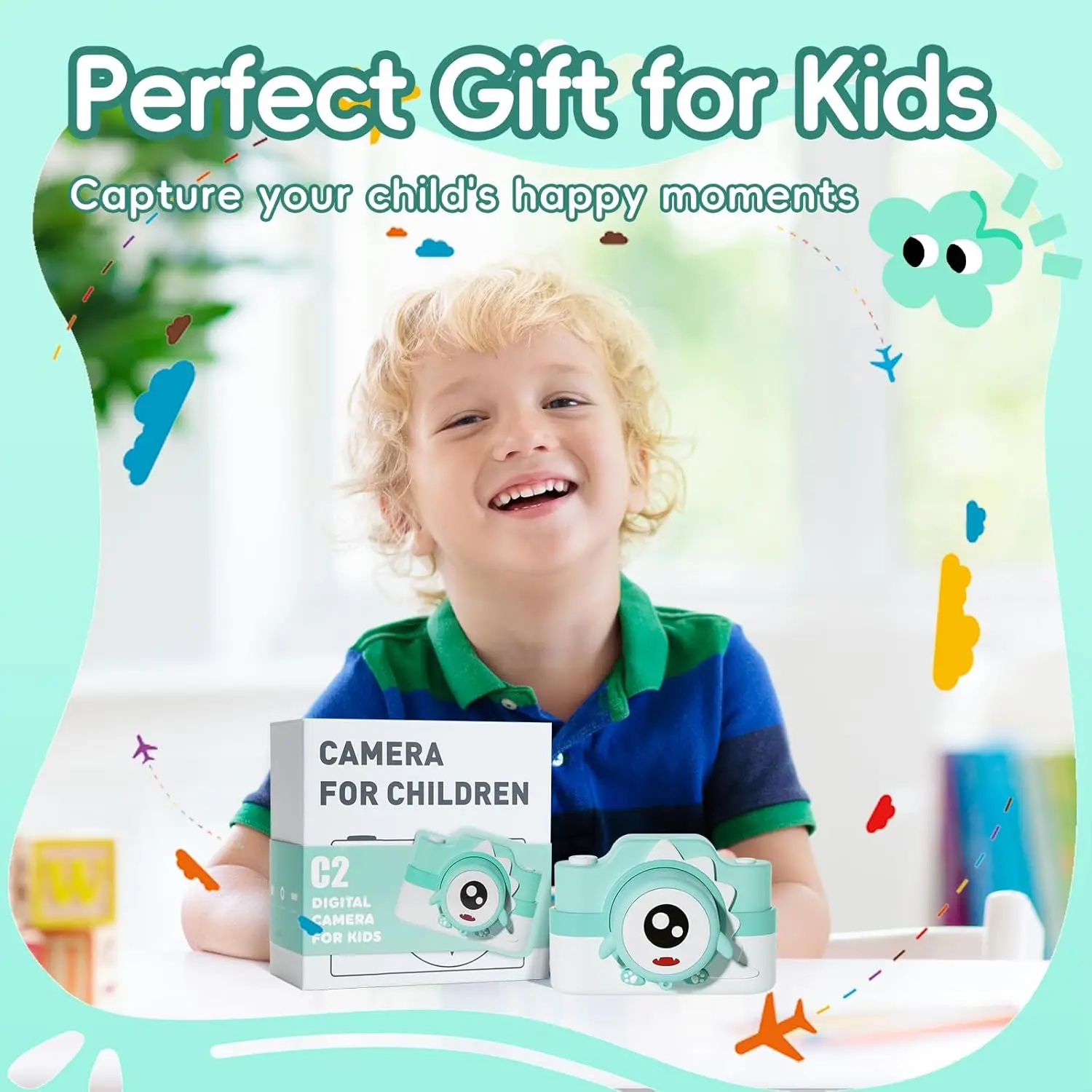 Câmera infantil de dinossauro, câmera sem jogo para crianças de 3 a 9 anos, lente dupla de 32MP e vídeo HD 1080P, câmera digital para crianças pequenas