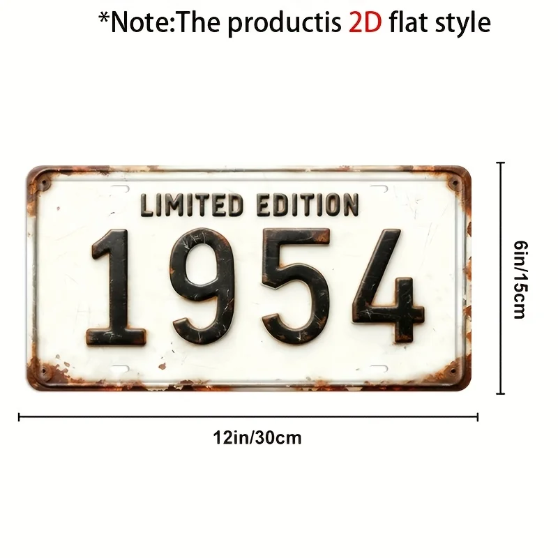 1pc 2D Flat Vintage Limited Edition 1954 Aluminum Metal Decorative Plaque Rustic Style Wall Art Ideal for Car Enthusiasts and Co