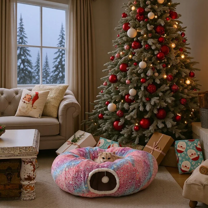 

Складной туннель-лежанка для кошек, складной игровой домик для кроликов и хомяков, многофункциональное гнездо для кошек и мелких животных