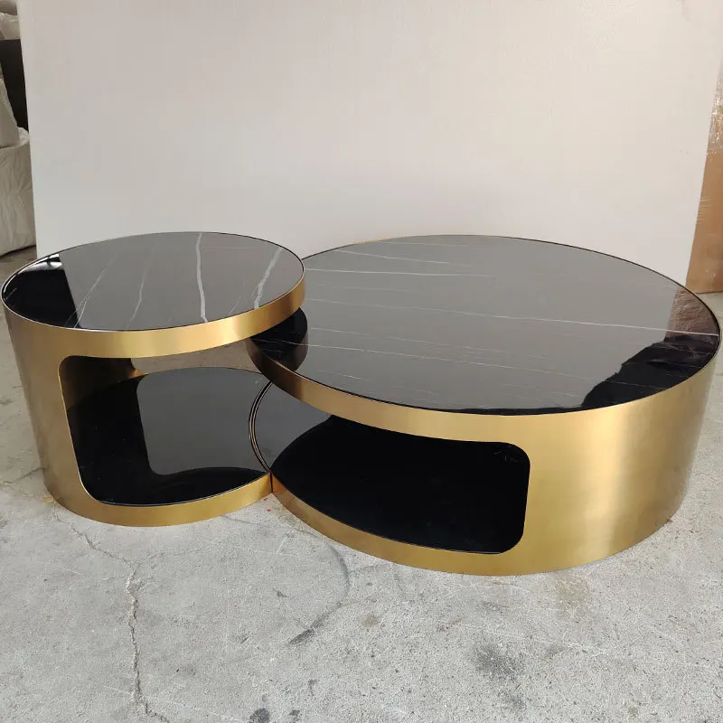 Tavolino rotondo combinato alto e basso villa tavolino da caffè in vetro temperato minimalista leggero e di lusso in acciaio inossidabile