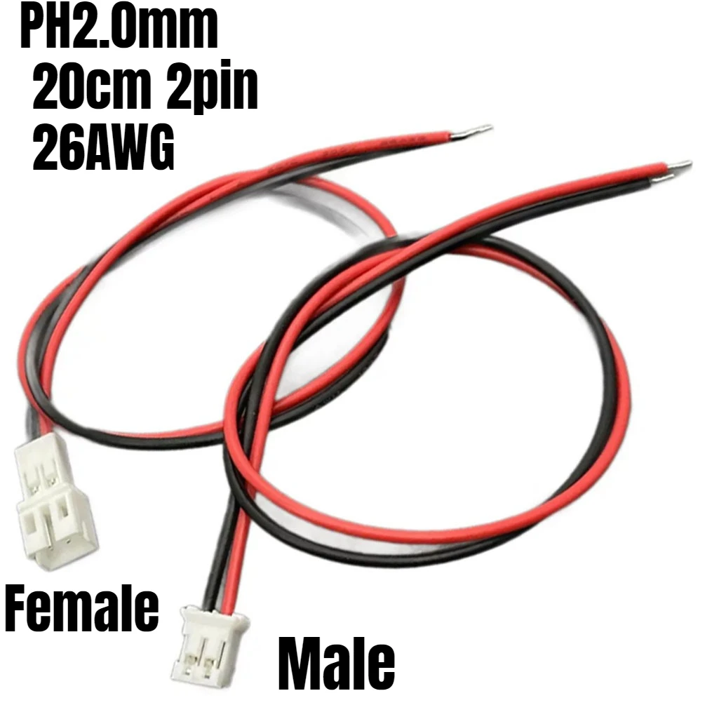 10PCS PH2.0mm 20CM Terminal Wire Single End Male Female Butt Plug Air Docking Electronic Wire 26AWG Connector Cable