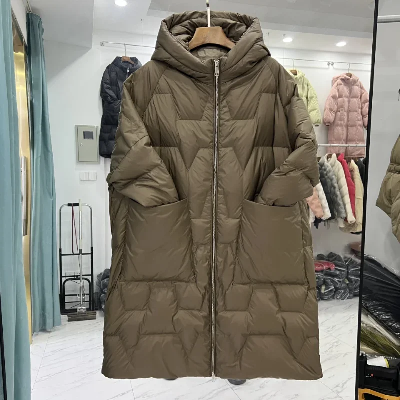 2023 White Duck Down Jacket Women\'s Long Korean Fashion Plus Size Loose Hooded Thicken Warm Winter Coat Jackets for Women