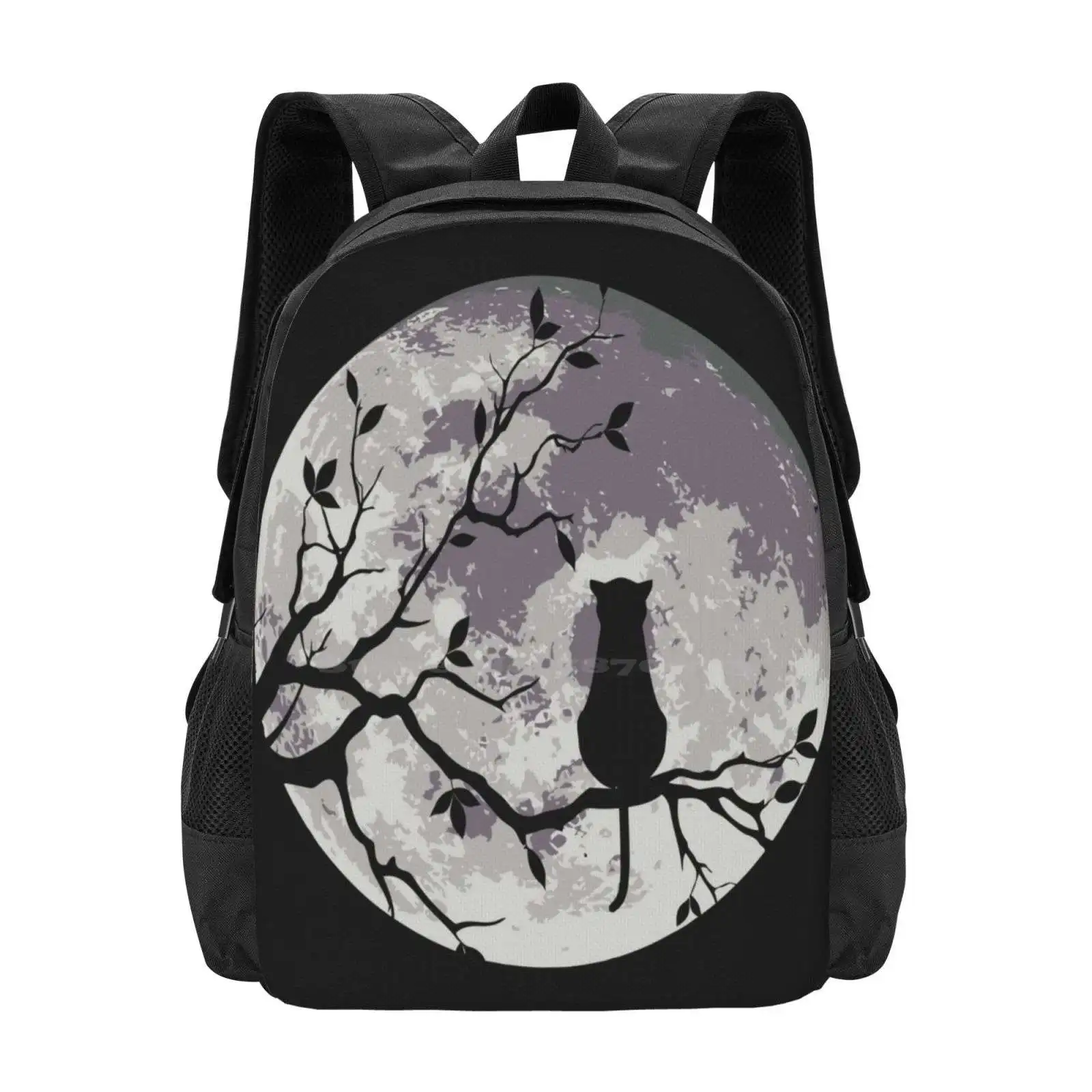 The Cat And The Moon School Bags Travel Laptop Backpack Luna Cats Gatos Gatas Gatito Gatita Kitty Tree Arbol Night Shadow