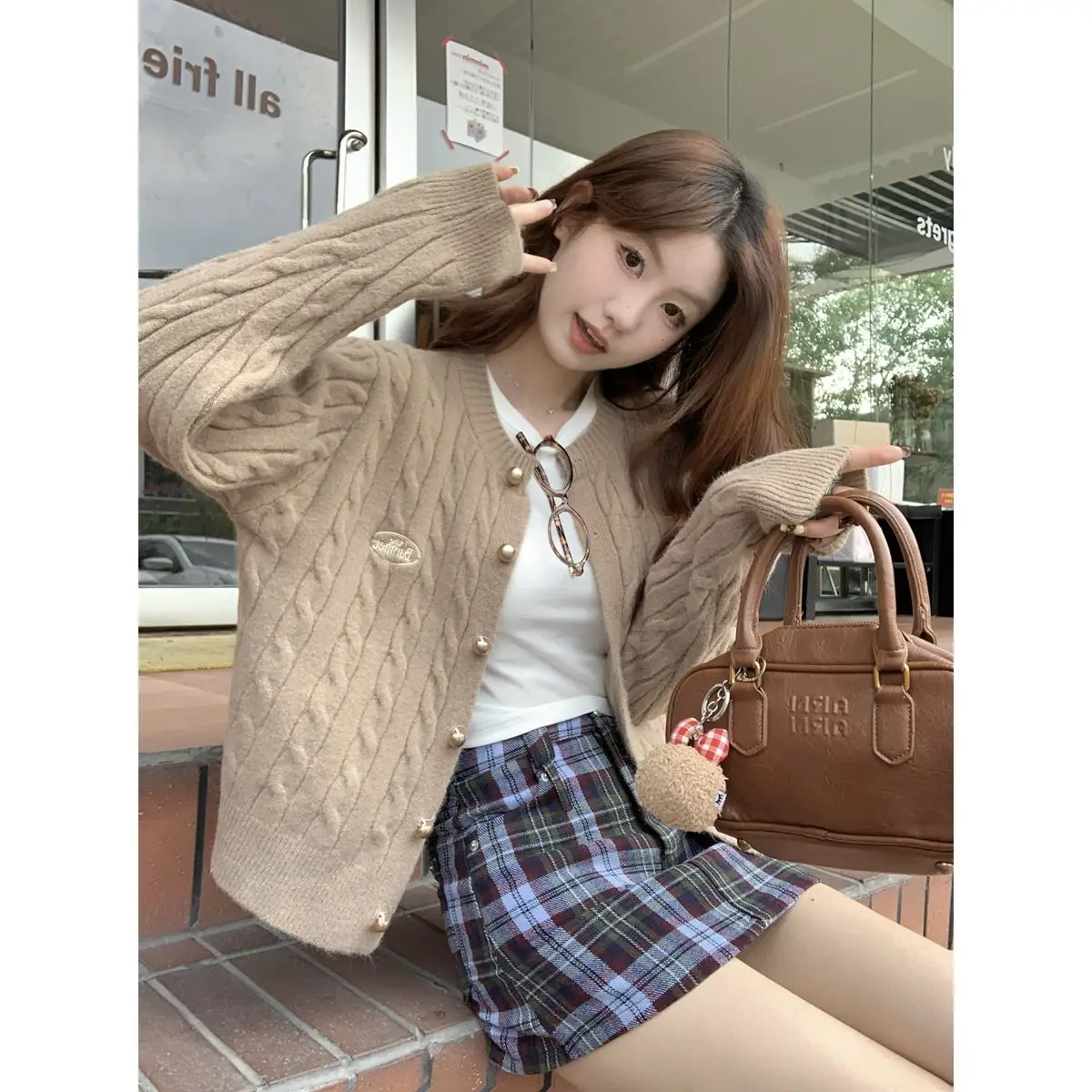 

Casual Knitted Open Cardigan Women's Lazy Chic Single Button Twisted Sweater ort Top Autumn Leisure Outerwear Comfortable Fit