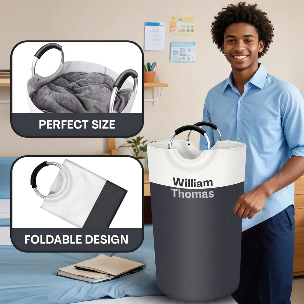 سلة غسيل مطرزة قابلة للتخصيص، سلة كبيرة قابلة للطي للمساكن، مثالية لتخزين الملابس القذرة