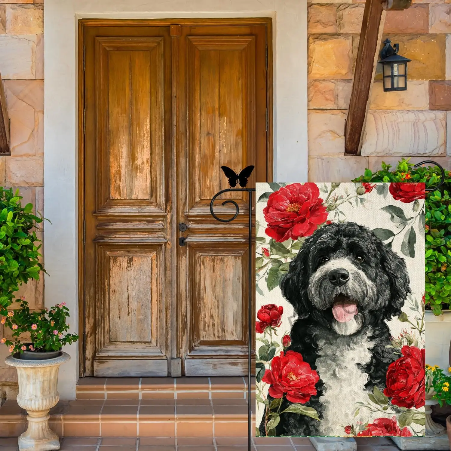 FXTTONZ Welcome Portuguese Water Dog Garden Flag 12x18 Inch Double Sided Spring Summer Red Roses House Flag Small Seasonal H WZZ
