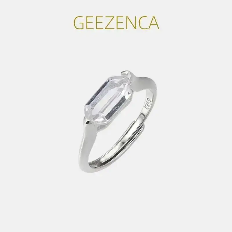 GEEZENCA White Crystal 925 Sterling Silver Dainty Adjustable Ring For Women Clearance Limited Stock First Come First Get