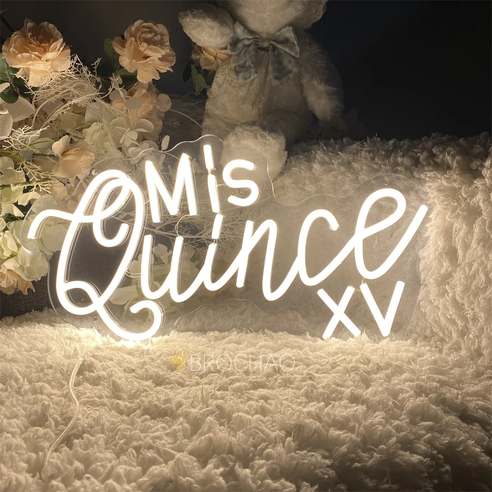 Неоновые светодиодные вывески Mis Quince XV, испанский день рождения, настенная комната, декор для вечеринки, неоновая вывеска на заказ, светодиодные ночные огни, украшение на день рождения