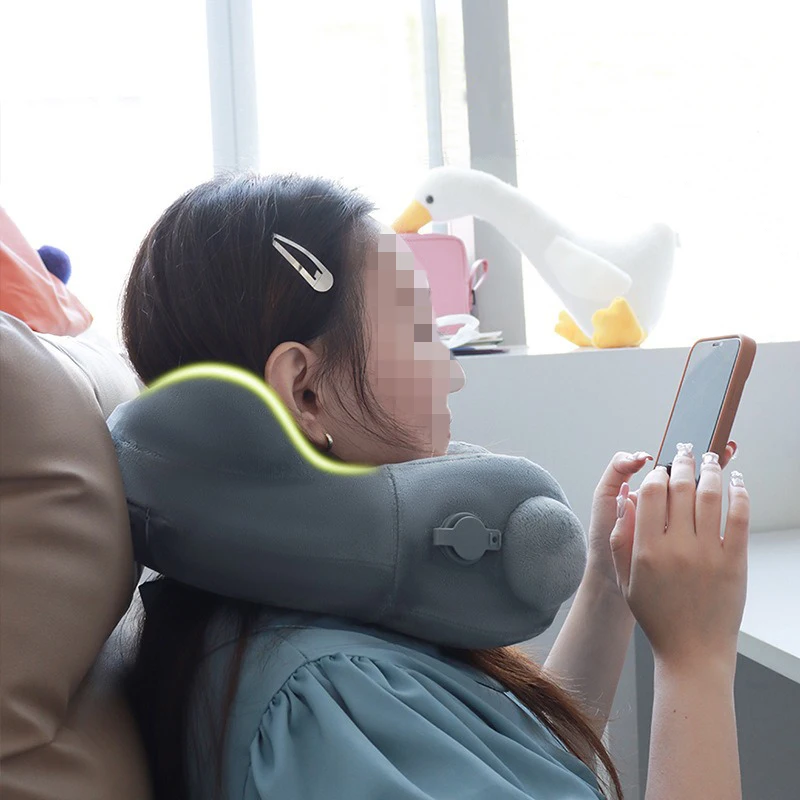 

1pc Travel Press Inflatable U-shaped Pillow , Business Trip Office Pillow, Home Neck Pillow, Portable Travel Neck Pillow