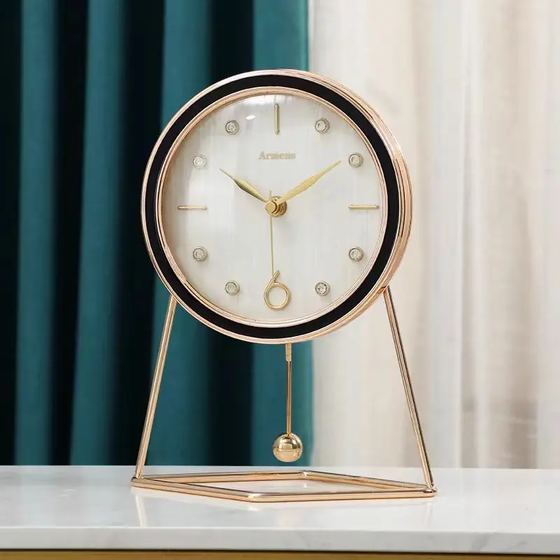 Metal Pendulum Clock Desk Watch Clock Retro Alarm Table Bedroom Digital Clock LED Creative Electronic Clocks Thermohygromete