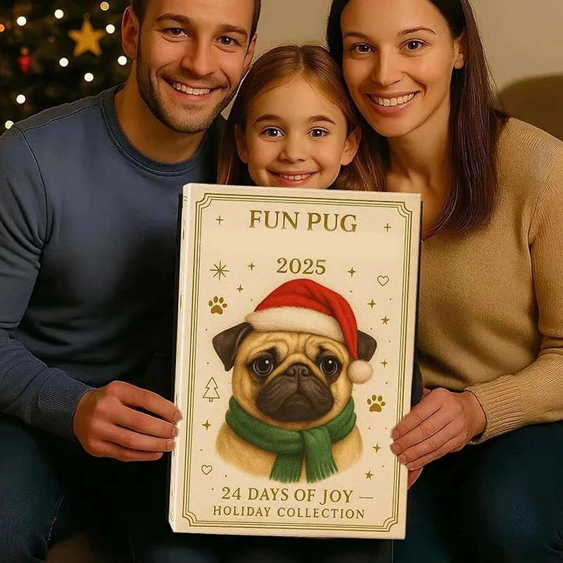 Pug Advent Calendar 2025, 24 Days Christmas Advent Calendar With Cute Pug Dog Hanging Ornaments, Holiday Gift For Dog Lovers