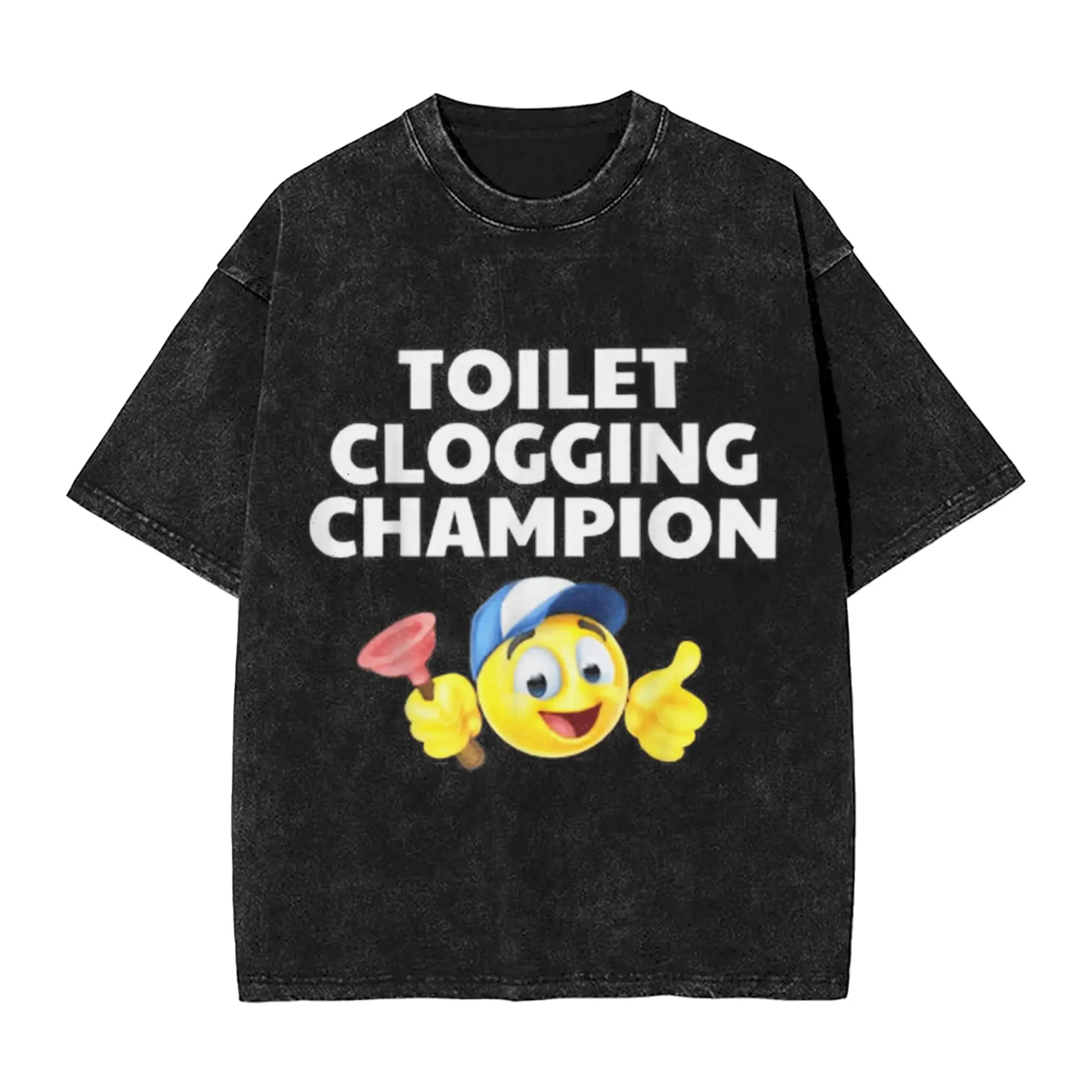 

Toilet Clogging Champion Funny Meme T Shirt Summer Y2K T-Shirts Cotton Hip Hop Tee Shirt For Mens Short Sleeve Design Top Tees