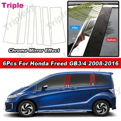 6Pcs Glossy Chrome Car Door Window Center Middle B C Pillar Post Column Cover Trim Sticker For Honda Freed GB3 GB4 2008-2016