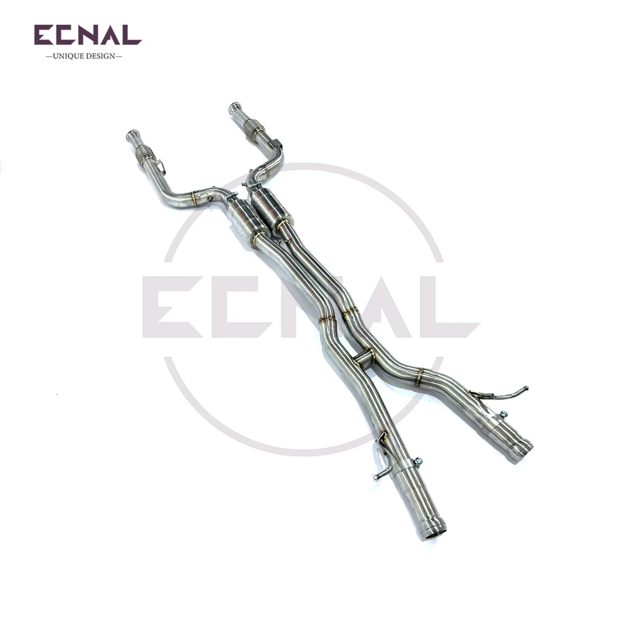 Ecnal Exhaust Mid Pipe for Mercedes-benz AMG W205 C43 E43 3.0T 2020-2023 Double Tube X-pipe 60mm/2.36inch SS304 Exhaust Midpipe
